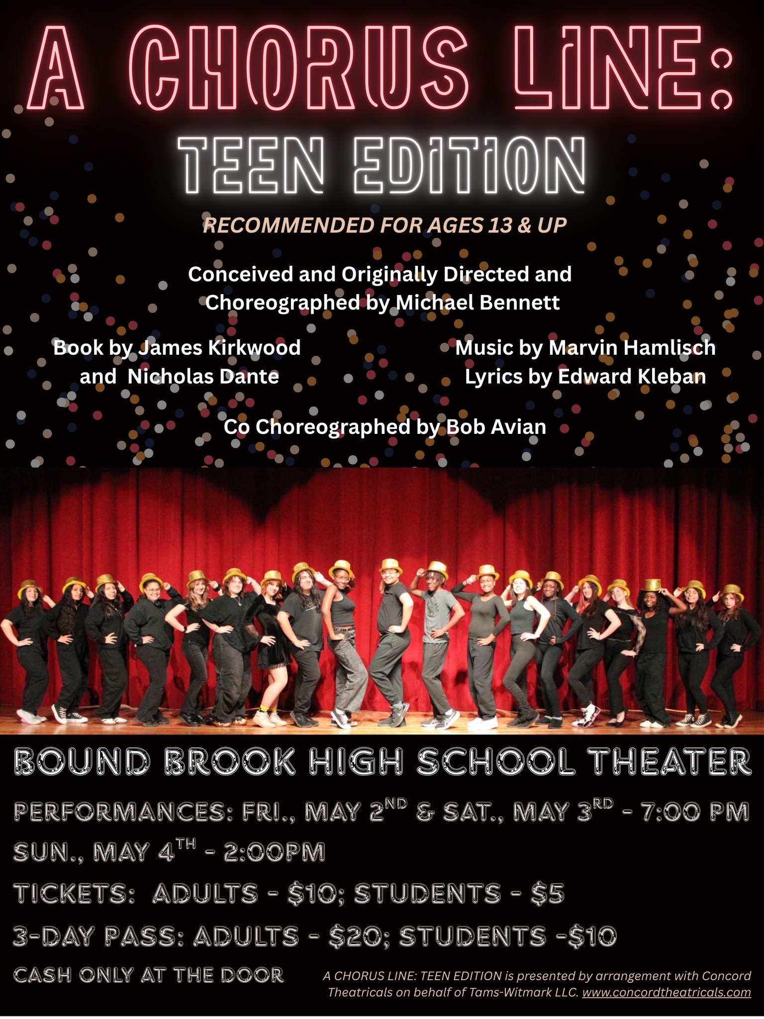 Save the date. A Chorus Line: Teen Edition at Bound Brook High School (Recommended for ages 13 and up)