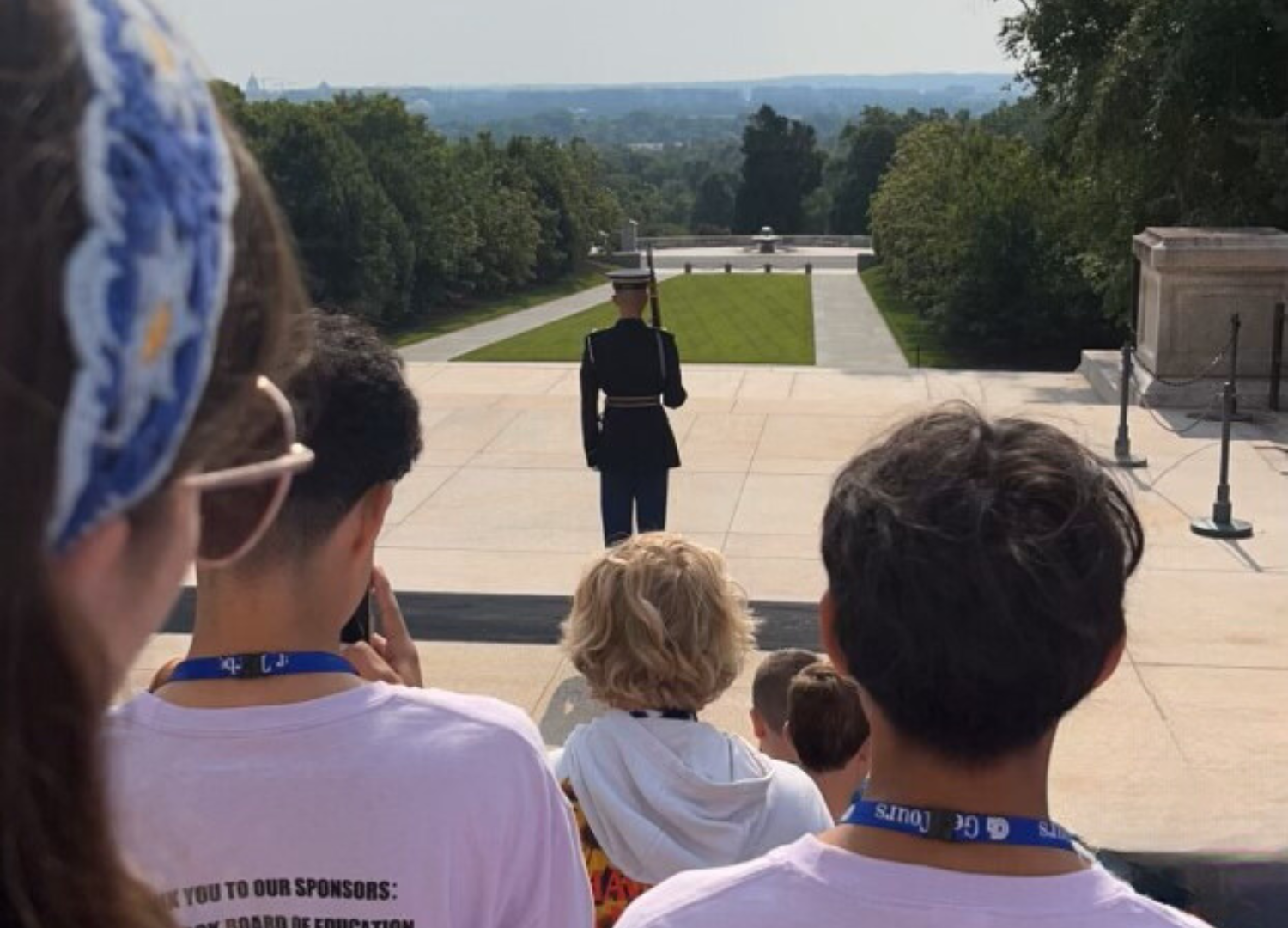 Students viewing the changing of the guard at the Tomb of the Unknown Soldier.