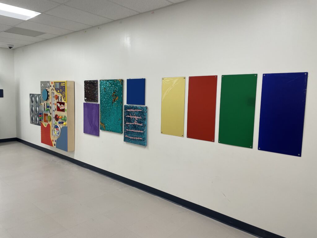 The Lafayette Sensory Hallway is missing some pieces but students (and staff) already enjoy the different textures and colors they can experience. 